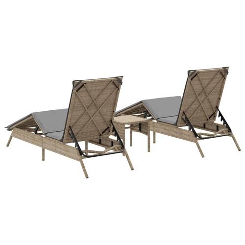 Liggestole 2 stk. med bord polyrattan beige