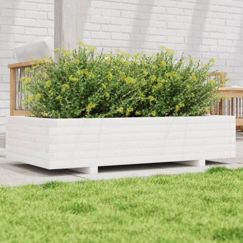 Plantekasse i massivt fyrretræ 110 x 60 x 26,5 cm - hvid