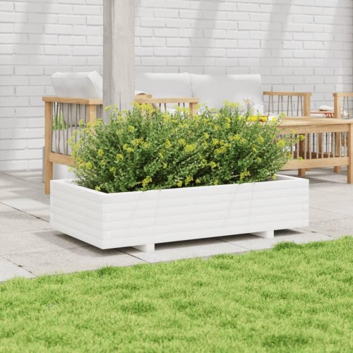 Plantekasse i massivt fyrretræ 110 x 60 x 26,5 cm - hvid