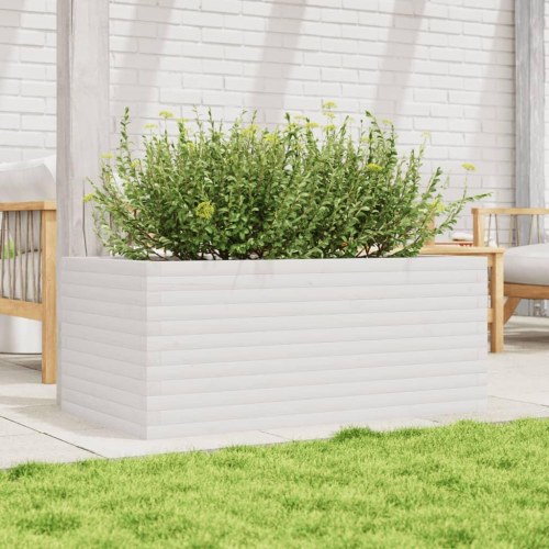 Plantekasse i massivt fyrretræ 110 x 60 x 46 cm - hvid