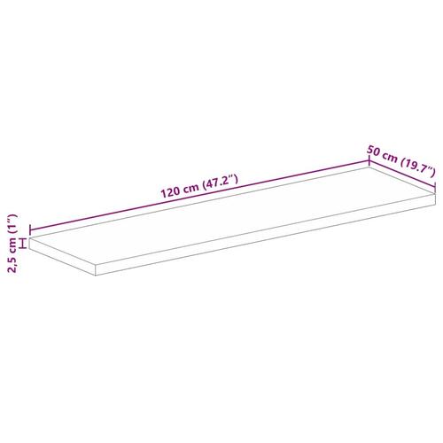 Bordplade 120x50x2,5 cm rektangulær massivt genbrugstræ