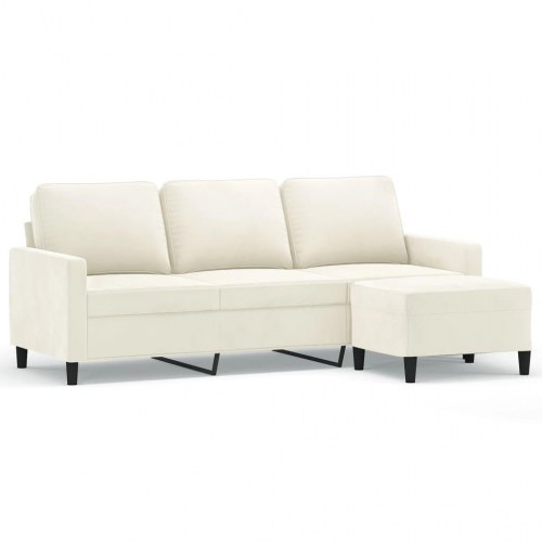3-personers sofa med fodskammel - velour, cremefarvet, 180 cm sædebredde