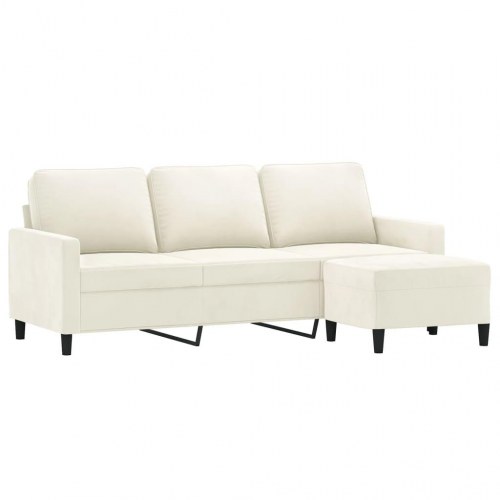3-personers sofa med fodskammel - velour, cremefarvet, 180 cm sædebredde