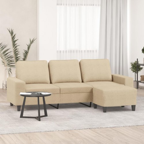 3-personers sofa med chaiselong/fodskammel - 214 cm, stof i creme