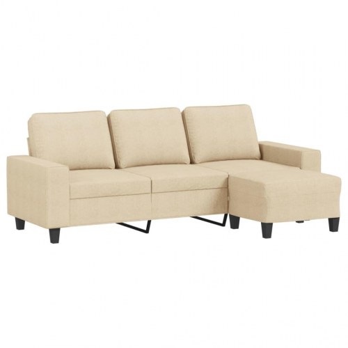3-personers sofa med chaiselong/fodskammel - 214 cm, stof i creme