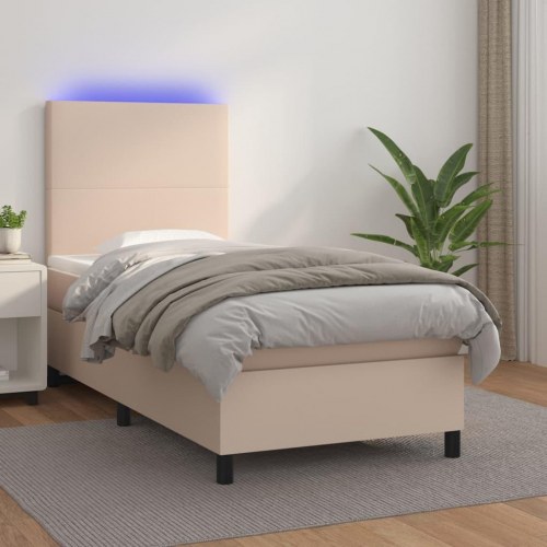 Kontinentalseng med LED-lys 100×200 cm - kunstlæder, cappuccino