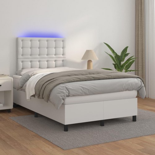Kontinentalseng med LED-lys 120×200 cm - kunstlæder, hvid