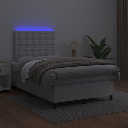 Kontinentalseng med LED-lys 120×200 cm - kunstlæder, hvid