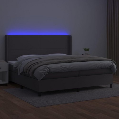 Kontinentalseng med LED-lys 200 x 200 cm - kunstlæder, grå