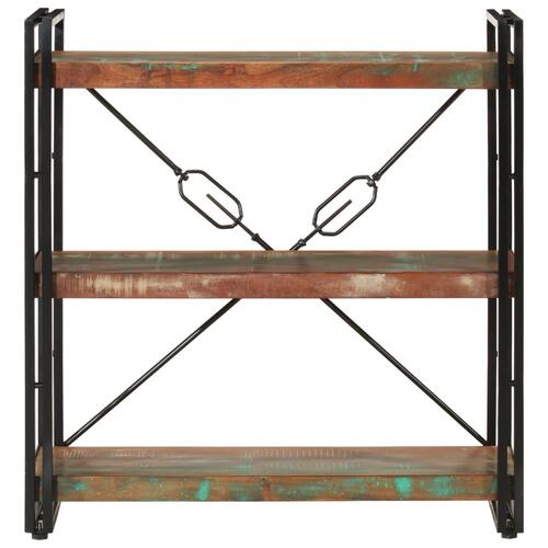Bogreol med 3 hylder 77x30x80 cm massivt genbrugstræ og jern