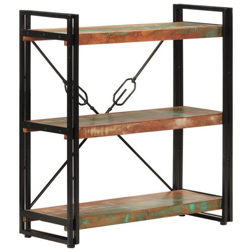 Bogreol med 3 hylder 77x30x80 cm massivt genbrugstræ og jern