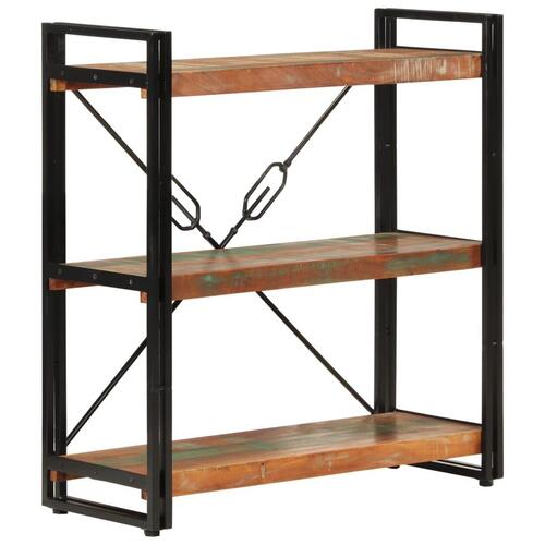 Bogreol med 3 hylder 77x30x80 cm massivt genbrugstræ og jern