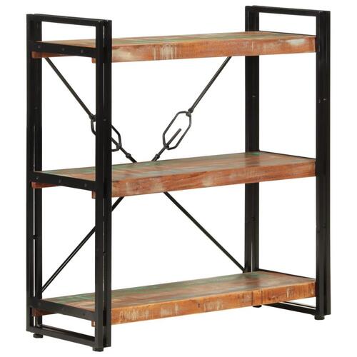 Bogreol med 3 hylder 77x30x80 cm massivt genbrugstræ og jern