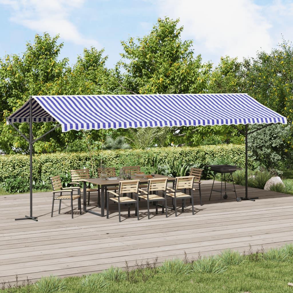 Fritstående Markise Farvet - Blå og hvid / 6 x 3 m / with anthracite frame