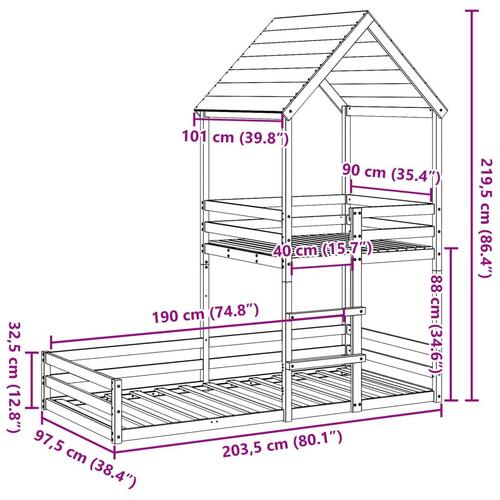 Køjeseng med tag 90x190 cm massivt fyrretræ hvid