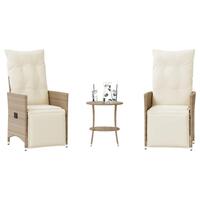 Bistrosæt til haven 3 dele med hynder polyrattan beige