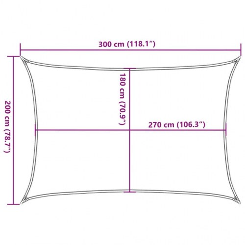 Solsejl 2×3 m - rektangulært HDPE 160 g/m², lysegrå