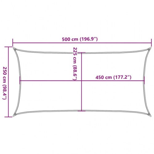 Solsejl 2,5 x 5 m - rektangulær HDPE 160 g/m², lysegrå