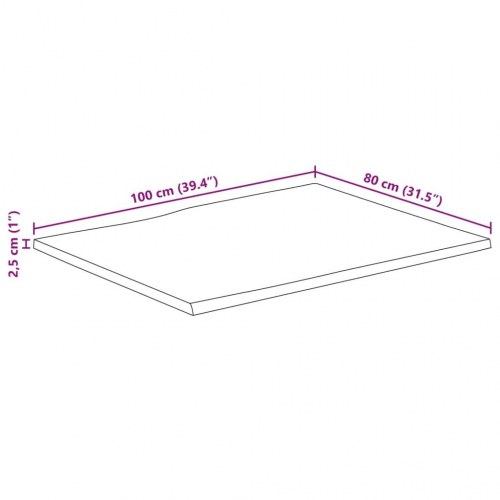 Bordplade 100 x 80 x 2,5 cm med naturlig kant i massivt mangotræ
