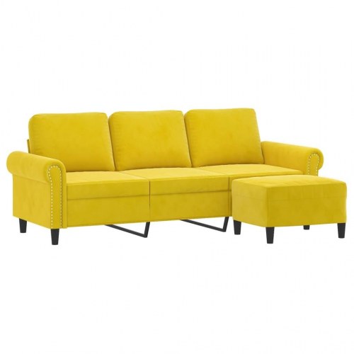3-personers sofa med fodskammel - velour, gul, 180 cm sædebredde