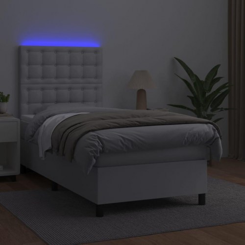 Kontinentalseng med LED-lys 100×200 cm - kunstlæder, hvid
