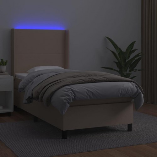 Kontinentalseng med LED-lys 100×200 cm i kunstlæder - cappuccino