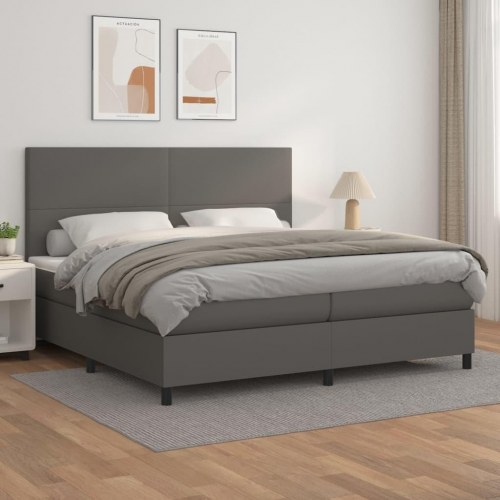 Kontinentalseng med madras 200×200 cm - kunstlæder, grå