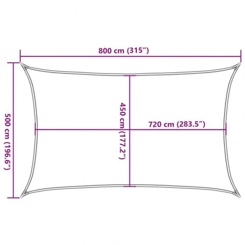 Solsejl 5 × 8 m - rektangulær HDPE, sandfarvet (160 g/m²)