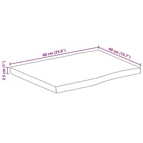 Bordplade 60x40x2,5 cm naturlig kant massivt mangotræ