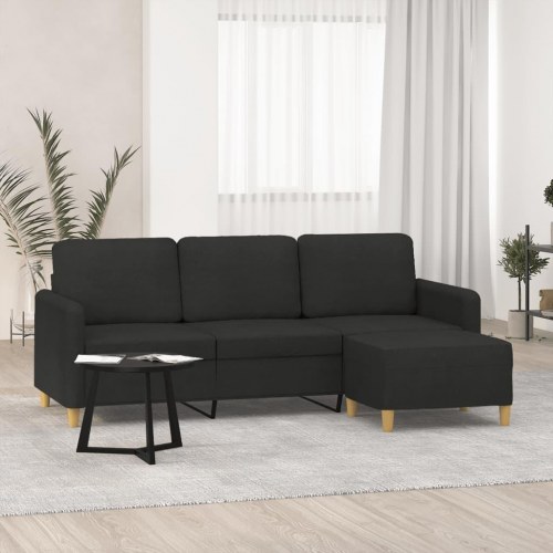 3-personers sofa med fodskammel - sort, sædebredde 180 cm