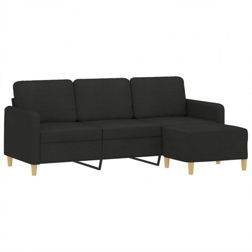 3-personers sofa med fodskammel - sort, sædebredde 180 cm
