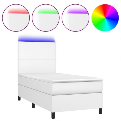 Kontinentalseng med LED-lys 100×200 cm - kunstlæder, hvid