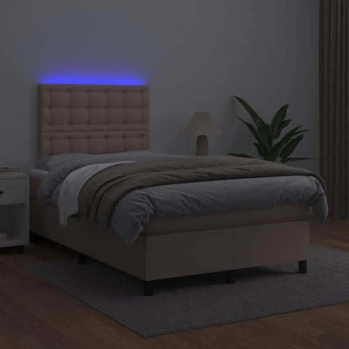 Kontinentalseng med LED-lys 120x200 cm i kunstlæder - cappuccino