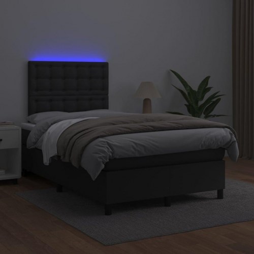 Kontinentalseng med LED-lys 120×200 cm i sort kunstlæder