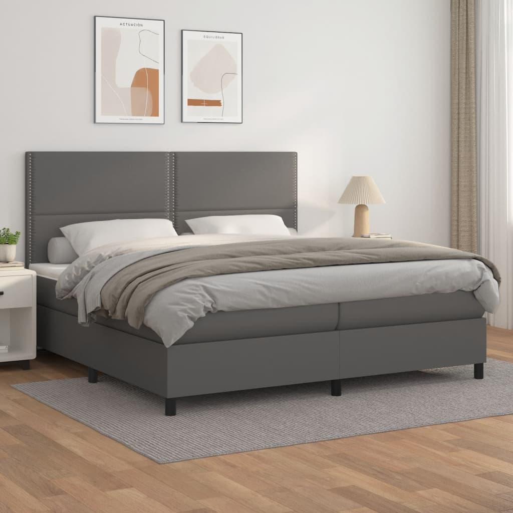 Kontinentalseng Med Madras Kunstlæder Grå - Ensfarvet med søm / 200 x 200 cm