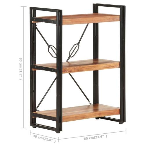 Bogreol m. 3 hylder 60x30x80 cm massivt akacietræ
