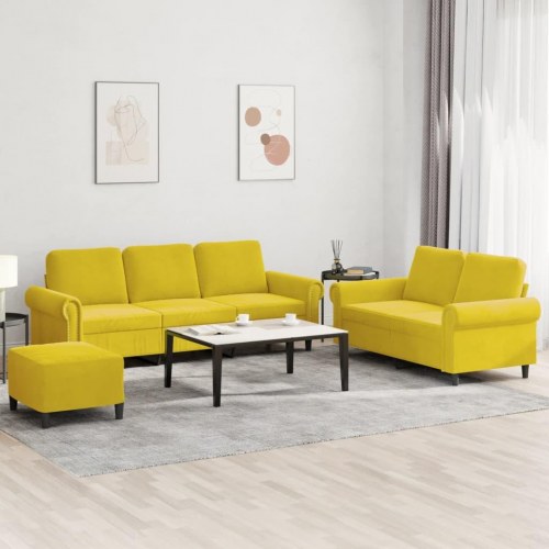 Sofasæt i velour - 3 dele med hynder, gul