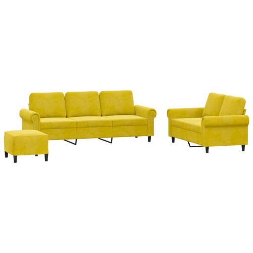 Sofasæt i velour - 3 dele med hynder, gul
