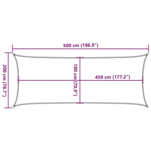 Solsejl 2 × 5 m - rektangulær, lysegrå, HDPE 160 g/m²