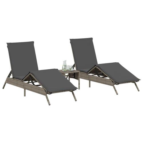 Liggestole 2 stk. med bord polyrattan grå