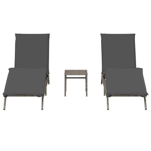 Liggestole 2 stk. med bord polyrattan grå