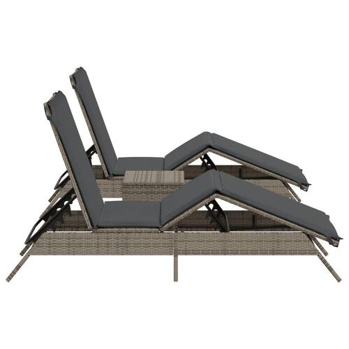 Liggestole 2 stk. med bord polyrattan grå