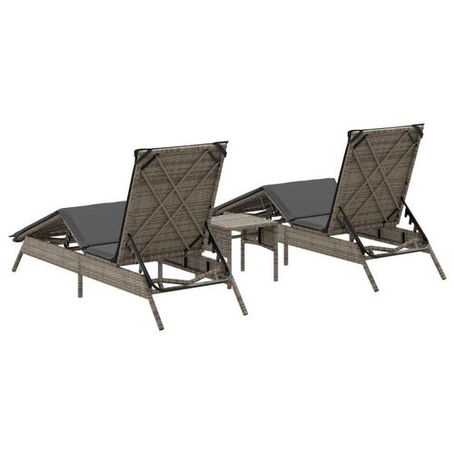 Liggestole 2 stk. med bord polyrattan grå