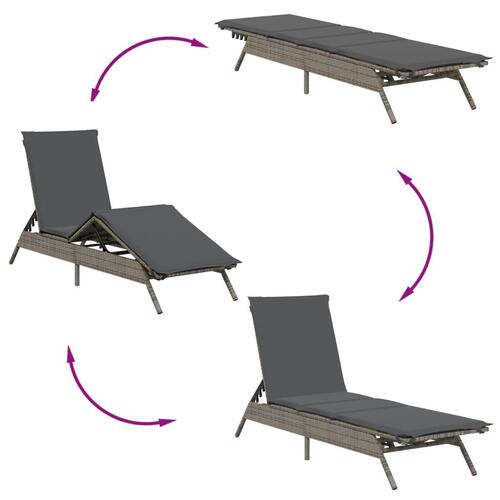 Liggestole 2 stk. med bord polyrattan grå
