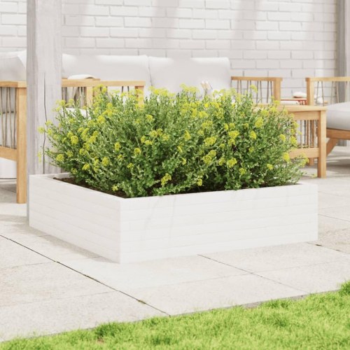 Plantekasse i massivt fyrretræ 90 x 90 x 23 cm - hvid