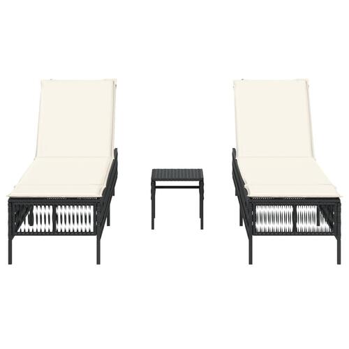 Liggestole 2 stk. med bord polyrattan sort