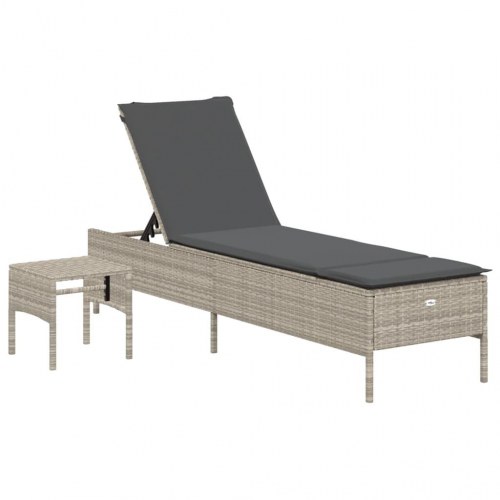 Loungesofa med bord og hynde polyrattan lysegrå