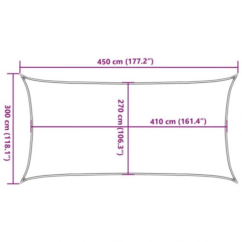 Solsejl 3 × 4,5 m - rektangulært HDPE 160 g/m², sandfarvet