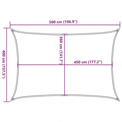 Solsejl 4 × 5 m - rektangulært HDPE 160 g/m², lysegrå