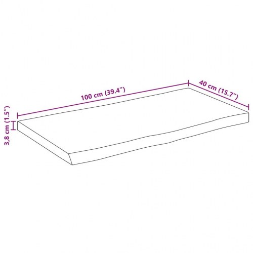 Bordplade i massivt mangotræ med naturlig kant - 100 x 40 x 3,8 cm